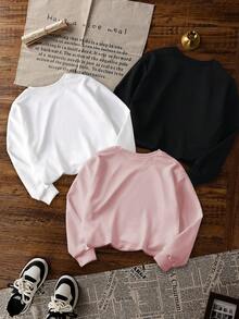 3件套女婴休闲印花圆领套头卫衣，秋冬季，可爱的幽灵和南瓜印花为每个宝宝带来欢乐和幸福！ - 黑色 - 查看 6