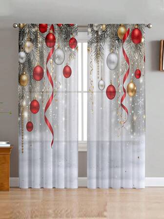 1 Set de 2 Piezas, Arte Moderno Navideño, Árbol de Navidad, Papá Noel, Copo de Nieve Navideño, Cortinas Decorativas para Sala de Estar, Cortinas Semitransparentes, Cortinas Semitransparentes, Cortinas para Dormitorio, Cortinas para Sala de Estar, Decoración para el Hogar Cortinas para Sala de Estar