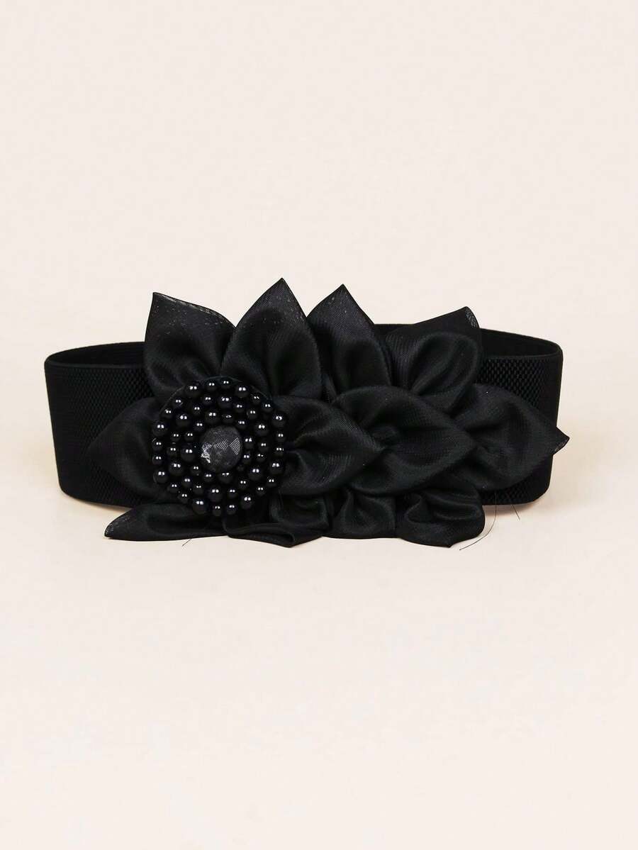 Boho Elegant Beaded Decor Tape Belt For Coats And Dresses Halloween Summer, School Fall, Autumn, Halloween CAT4 - 黑色 - 查看 1