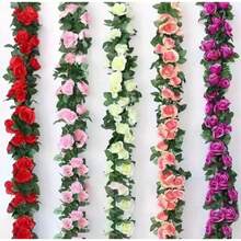 2m Artificial Spring Autumn Flower String Plants Foliage Roses - Đỏ - Xem 1