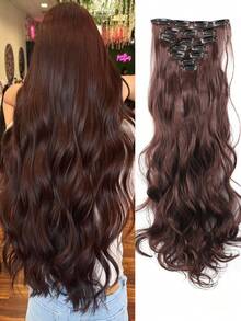Synthetic 7Pcs/Set 16 Clips Hair Extension Black Long Wavy Hairpiece Heat Resistant Fiber For Women Daily Party Holidays Use - Multicolor - View 24