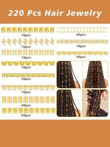70/220Pcs Hair Beads Hair Cuffs Braiding Hair Rings Alloy Hair Charms For Loc Braids Hair Adjustable Metal Braid Hair Jewelry Hair Accessories