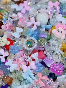 50G/Bag (500-600Pcs) 3D Assorted Mix Color Nail Charms,Multi-Shapes Heart Flower Butterfly Bowknot Shaped Nail Charms,Resin Flatback Nail Art Rhinestones Charms For Manicure Diy Crafts Jewelry Accessories Nail Supplies Nails Nail Gems