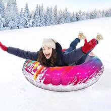 1 件彩色充气雪管，厚实耐用的雪橇，采用绝缘 PVC 材料和凸起手柄，户外冬季雪管，圣诞节雪橇礼物 - 彩色 - 查看 3
