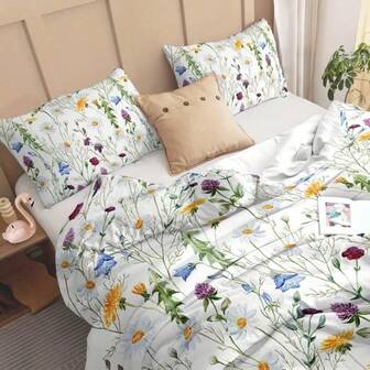 3pcs Floral Bedding Set, Includes 1 Duvet Cover And 2 Pillow Shams (Comforter Not Included). Suitable For Bedroom And Guest Room, Available In Multiple Sizes, 100% Polyester Fabric, Machine Washable.