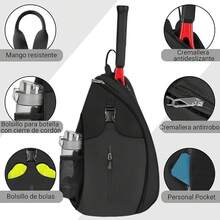 Bolsa de Tenis, Mochila Padel Resistente al Agua Raquetero, Cruzada Mochila Tennis Bag para Hombres y Mujeres pare Termo, Ropa, Bádminton, Pickleball y Otros Accesorios - Negro - Ver 4