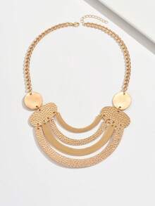 1pc Vintage Exaggerated Multi-Layer Short Necklace, Geometric Round & Curved Convex Lunar Surface Alloy Statement Necklace, Suitable For Women To Wear Casually Or To Parties