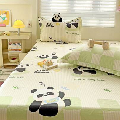 100% 純綿ベッドシーツ 100% 綿漫画シングルとダブル肌に優しい通気性学生寮枕カバー 3 点セット