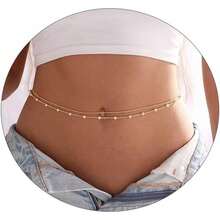2PCS 18K Gold Plated Waist Chain Satellite Body Chain Layered Rope Waist Chains Bikini Beach Waist Chain Women Waterproof Adjustable 26.5 - 33Inch - 分層衛星+珍珠-GD - 查看 1