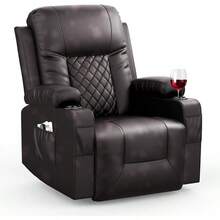 FURNIMAT - Sillas reclinables para adultos, balancines de masaje con calefacción, moderna, ergonómica, giratoria, 360 grados, sofá individual, asiento, sala de estar, salón, reclinables, color blanco - Marrón - Ver 12