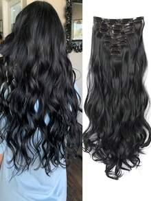 Synthetic 7Pcs/Set 16 Clips Hair Extension Black Long Wavy Hairpiece Heat Resistant Fiber For Women Daily Party Holidays Use - Multicolor - View 25
