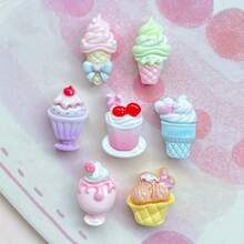 10/30/50 件粉彩冰淇淋设计 - 平底无孔分层设计饰物（心形、星形、草莓尖头），适用于 DIY 珠宝、美甲、发夹 - 粉色、黄色、蓝色、紫色可爱派对装饰 - 树脂手工珠子，表面光滑，创意配饰，珠宝制作，颜色随机 - 卡通冰淇淋系列款式C - 查看 6