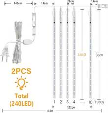DAHAN Luces de Lluvia de Meteoritos, 30cm, 10 Tubos 240 Luces LED de Carámbano Impermeable, Luces de Lluvia Que Caen, para Decoración de Árbol, Aleros, Techo, Patio, Jardín (Blanco Frío) - Blanco Frío 2pcs - Ver 4