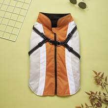 1pc Patchwork Fabric Waterproof Windproof Pet Jacket With Zipper Closure, Reflective Strip, Chest Harness, Outdoor Coat For Cats And Dogs, Autumn/Winter - Orange - View 1