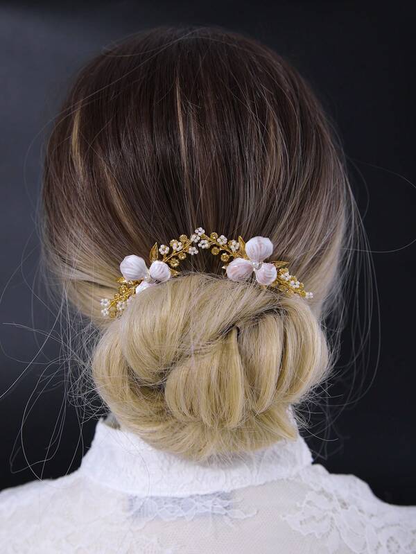 1pc Bridal Headpiece, Alloy Faux Pearl & Bead Hair Comb, Delicate & Suitable For Weddings, Banquets & Other Occasions