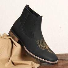 Men's Western-Style Short Boots - Embroidered Cowboy Flair - Fashionable And Comfortable Chelsea Boots - Perfect For Casual And Formal Occasions - Durable And Anti-Slip Soles - Essential For Daily Wear