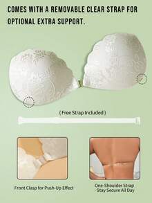 一片式蕾丝隐形聚拢文胸，透明肩带 - 无肩带自粘式提升文胸，可重复使用露背文胸，适合婚纱和晚礼服 - 彩色 - 查看 2