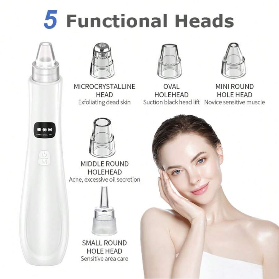 RAF Máy hút mụn đầu đen điện tử làm sạch lỗ chân lông với 5 đầu hút, màn hình LCD, sạc USB, dụng cụ chăm sóc da mặt