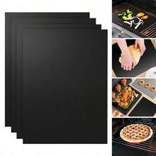 耐高温 1/5/10 件烧烤垫套装 - 不粘、可重复使用、易清洁、户外烧烤垫 - 适用于电烤箱、燃气烤箱、烤面包机、烤架、加厚烤垫、耐高温一体式户外露营烧烤垫套装黑色玻璃纤维垫 - 黑色 - 查看 3