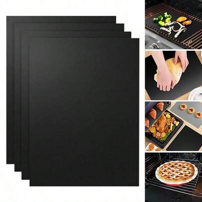 耐高温 1/5/10 件烧烤垫套装 - 不粘、可重复使用、易清洁、户外烧烤垫 - 适用于电烤箱、燃气烤箱、烤面包机、烤架、加厚烤垫、耐高温一体式户外露营烧烤垫套装黑色玻璃纤维垫