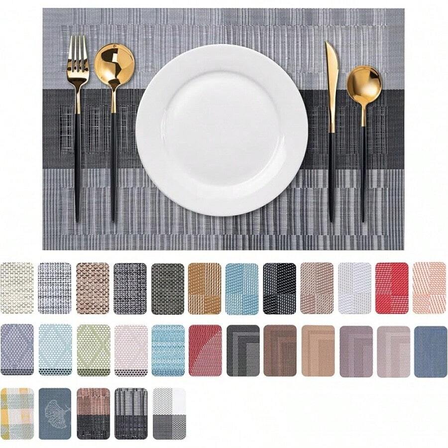 Washable Vinyl Placemats Set Of 4 For Indoor/Outdoor Use - I-gray Black - View 1