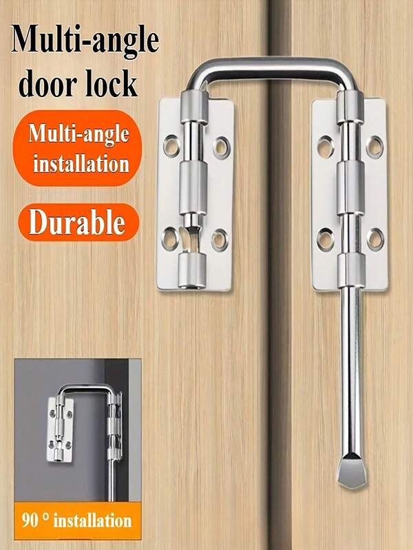 Sliding Door Lock, Stainless Steel Patio Door Latch, Suitable For Windows, Barns, Gardens, Fences, Sheds, Cabinets, Double Doors - 90/180 Degree Mounting U-Bolt Lock (Silver - 1 Piece)