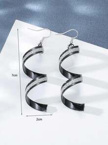 欧美风格个性化哑光百搭螺旋几何耳环 - 黑色 - 查看 5