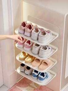 1pc Foldable Wall-Mounted Children's Shoe Rack, Baby Shoe Storage Box, Multi-Layer Organizer - White - View 2