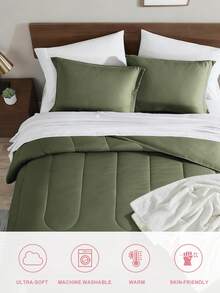 1 pieza Edredón acolchado, edredón alternativo de plumón suave como una nube apto para todos los tamaños (individual, doble, queen, king), para todas las estaciones, lavable a máquina, certificado Oeko-Tex, verde oliva - Verde Oliva - Ver 5