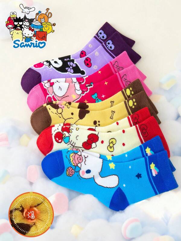 5 Pairs Of Children's Winter Looped Girls' Socks Cartoon Thick Warm Middle Tube Socks Baby Socks Floor Socks
