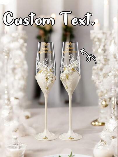 1pc Customized Personalized Champagne Glasses, Pearl Champagne Glasses, Bride And Bridesmaid Customized Champagne Glasses - Reusable, Machine Washable. Personalized Pearl Champagne Glasses / Bride And Bridesmaid Wine Glasses / Wedding Party Wine Glasses / Wedding Supplies / Champagne Glasses / Champagne Glasses / Bridesmaid / Bride / Mother Of The Bride / Bachelorette Party / Birthday Party /, Wide Range Of Uses, Unique Personalized