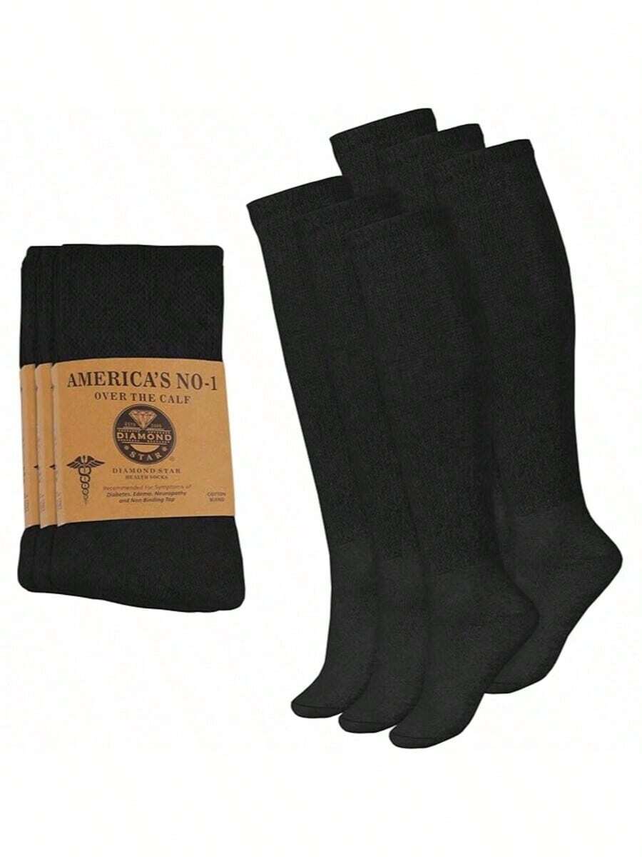 Mens Diabetic Over The Calf Socks Knee Premium Cotton High Socks - màu đen - Xem 1