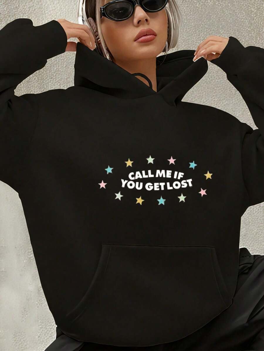 Call Me If You Get Lost Star Print Hoodie Unisex Casual Sweatshirt With Colorful Stars Design For Everyday Wear - Đen-12 - Xem 1