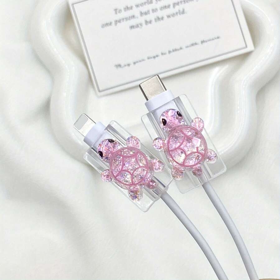 2pcs Flashing Turtle/Cable Protector, Compatible With Lightning (5-14) Charger, Cute Cartoon