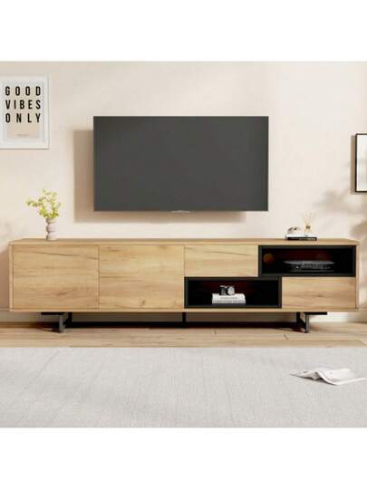 Low TV Cabinet Multiple Storage Functions, Wood ed Particleboard, Open Space Ladder Compartments, Accommodates Up To 70 Inch TVs, 173 38 48 Cm view 2