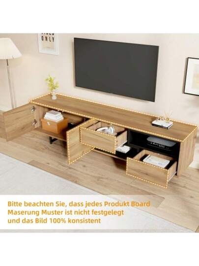 Low TV Cabinet Multiple Storage Functions, Wood ed Particleboard, Open Space Ladder Compartments, Accommodates Up To 70 Inch TVs, 173 38 48 Cm view 5