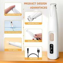 升级版狗狗修毛器，带LED灯、18毫米加宽刀头、35分贝低噪音、LED显示屏、完全防水、可充电，适用于修剪猫狗的爪子、眼睛、耳朵、脸部和臀部毛发。 - 彩色 - 查看 5