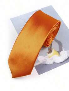 1pc Men's Solid Color Smooth Shiny Slim 2" Necktie, Suitable For Weddings, Christmas Celebrations, Thanksgiving, Parties, And Everyday WearMen Necktie LIAZ - Orange - View 5