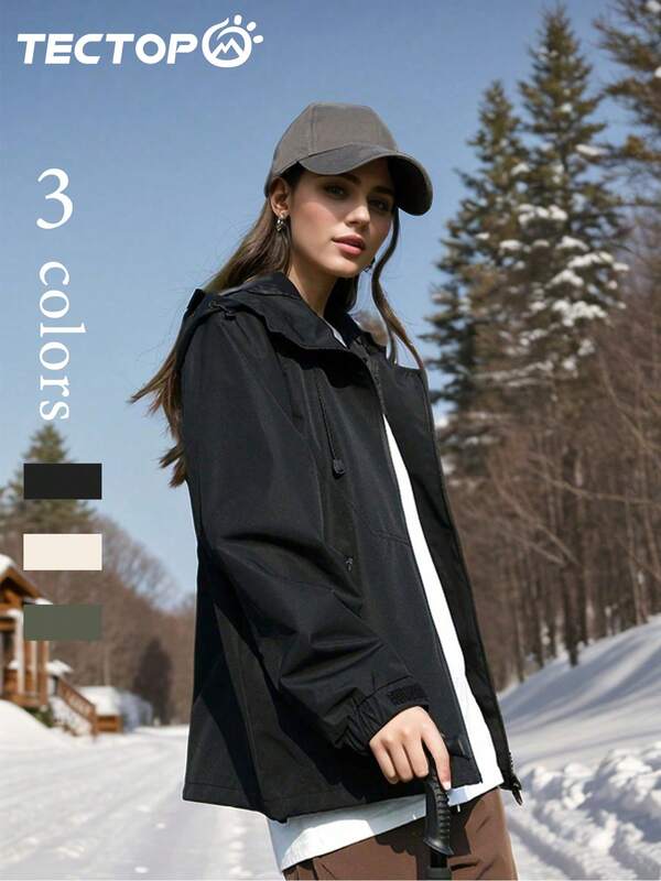 TECTOP Women's Hooded Jacket With Multiple Zipper Pockets, Wind-Resistant And Warm Outerwear Suitable For Autumn/Winter Hiking, Trekking And Outdoor Activities