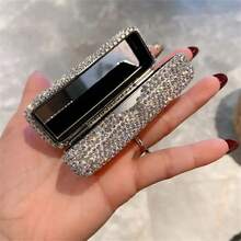 GlossyPop Lipstick Case With Mirror, Bling Crystal Lipstick Case Diamonds Makeup Cosmetic Storage Box Holder For Purse Ladies Fashion (Silver Color) - Bạc - Xem 8