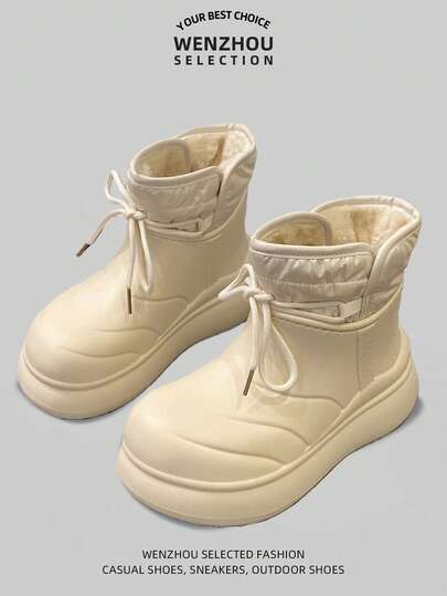Women's Winter New Thick-Soled Snow Boots, Women's Thermal Lined Thickened Leather Boots, Waterproof And Non-Slip Sneakers