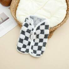 Checkerboard Button-Up Cardigan With Leash For Pets, Warm Lined For Autumn/Winter