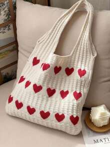 1 Piece Of Love 撞色羊毛钩编手提包单肩包大容量时尚沙滩包多功能通勤包 - 彩色 - 查看 8