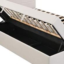 =(WX000503AAA) Cama estofada, 200x140cm, cama de casal com estrado de ripas de metal, amplo espaço de arrumação, pode ser aberta de ambos os lados, bege