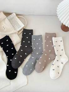5 Paar Herzmuster Knöchelsocken, modische und vielseitige Kniestrümpfe, zufällige Auswahl