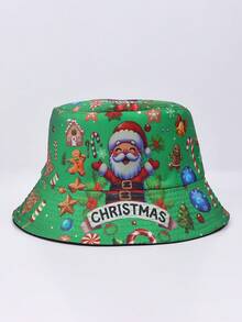 1 Stück Weihnachtsmann Partyhut aus Polyester, Muster und umkehrbar, warm, Herbst/Winter Weihnachtskostüm Zubehör, umkehrbarer Sonnenhut mit Weihnachtsmotiven