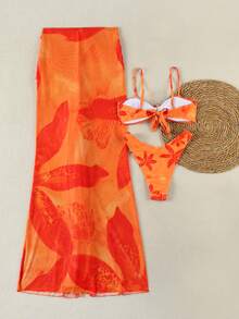 Bộ bikini hai mảnh in hoa gồm dây đeo vai và chân váy ngắn, hàng mới về mùa xuân/hè dành cho nữ, kiểu dáng thanh lịch, thoải mái, gợi cảm, thích hợp cho kỳ nghỉ biển, hẹn hò, dự tiệc. - Nhiều màu - Xem 5