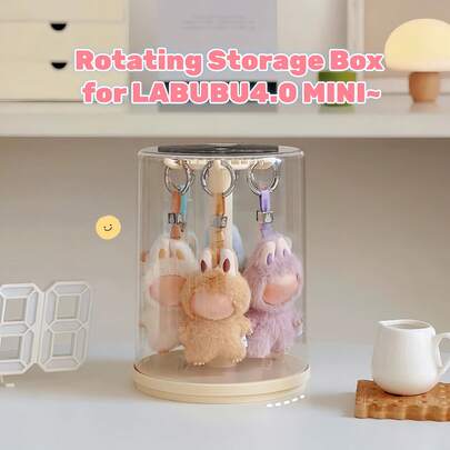 1 件亚克力毛绒玩偶 360° 旋转收纳盒，2025 新款，适用于 Mini Labubu4.0 心形密码系列 - 防尘保护旋转收纳盒盖，适用于怪兽玩偶 4.0 系列收藏品，是收藏家、万圣节礼物或圣诞节礼物的完美礼物 [不含玩偶]，毛绒玩具旋转展示盒|玩具收纳整理器，玩具展示盒