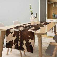 Camino de mesa largo con estampado de vacas, ideal para fiestas navideñas, decoración rústica para el hogar y la mesa del comedor. - Caqui - Ver 5
