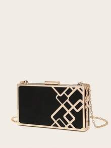 Elegant Mini Gold Satin Metal Mesh Clutch Bag For Evening Party - Black - View 5